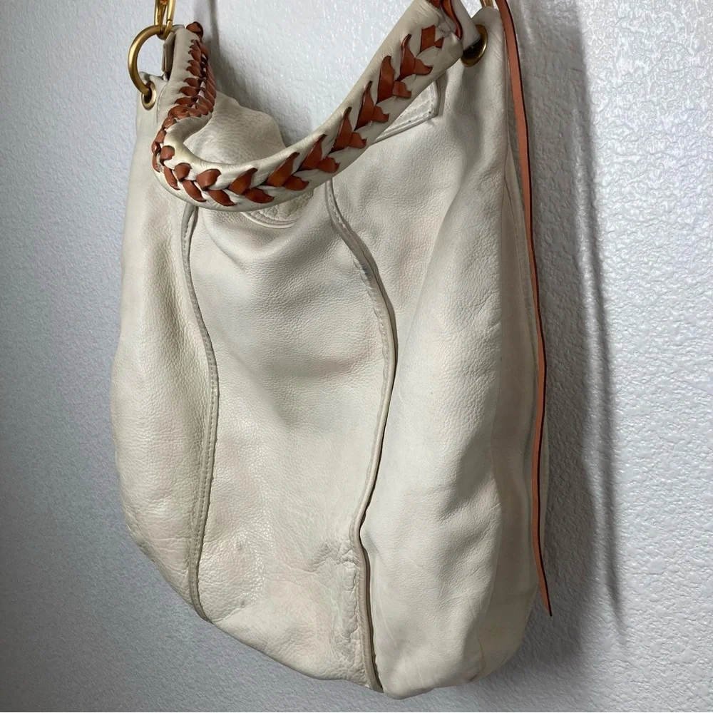 Christopher Kon large hobo Bag Boho Ivory Genuine pebbled leather Crossbody